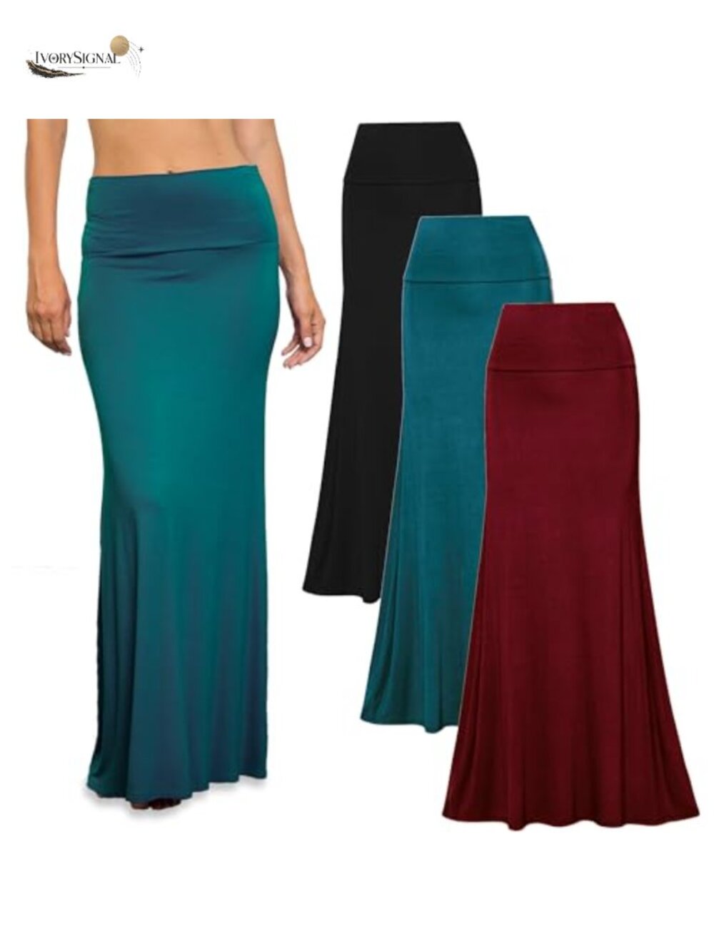 Women's 3 Pack Stretchy Flowy Maxi Skirts High Waisted Fold Over